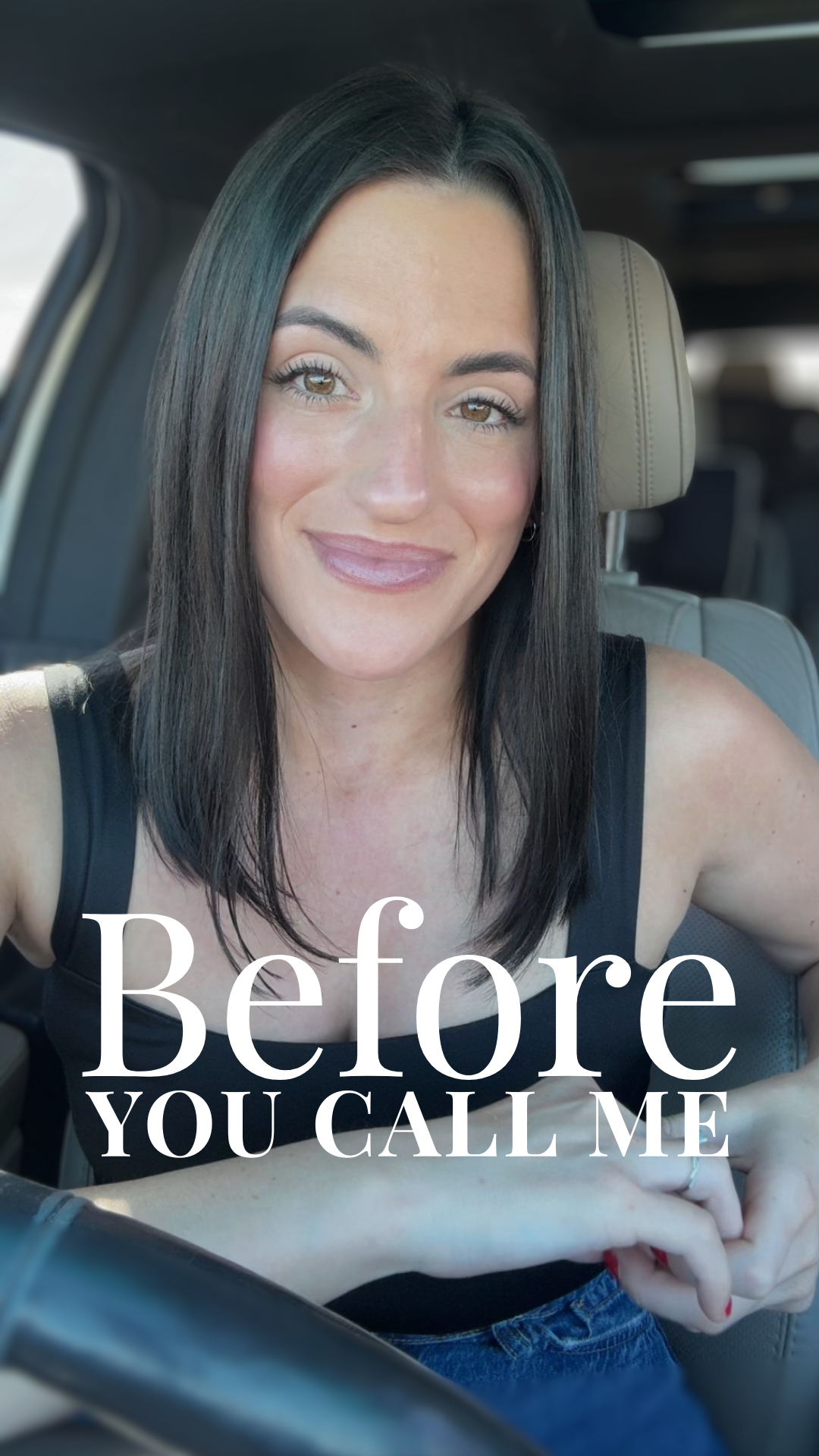Sioux Falls Realtor smiling with text "Before you Call Me" written on the front